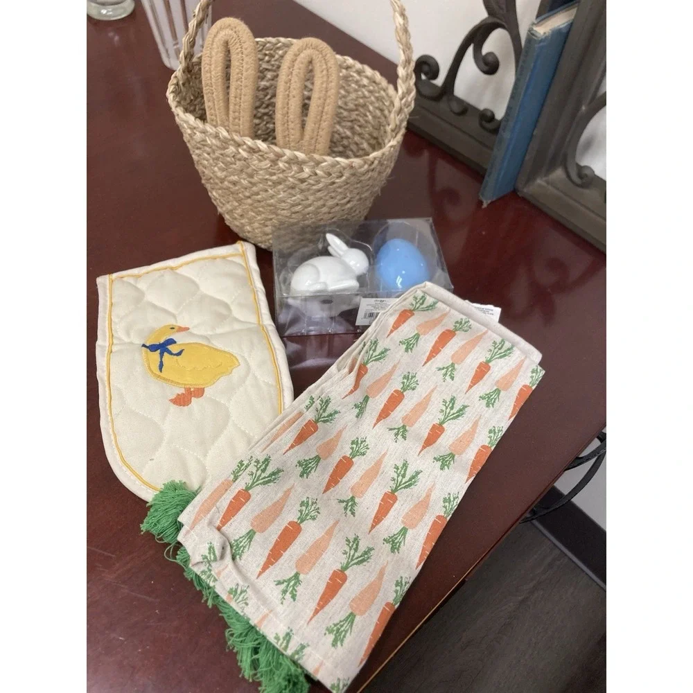 Easter Bunny Basket Decor Set Farmhouse‎ Spring Table Kitchen Bundle